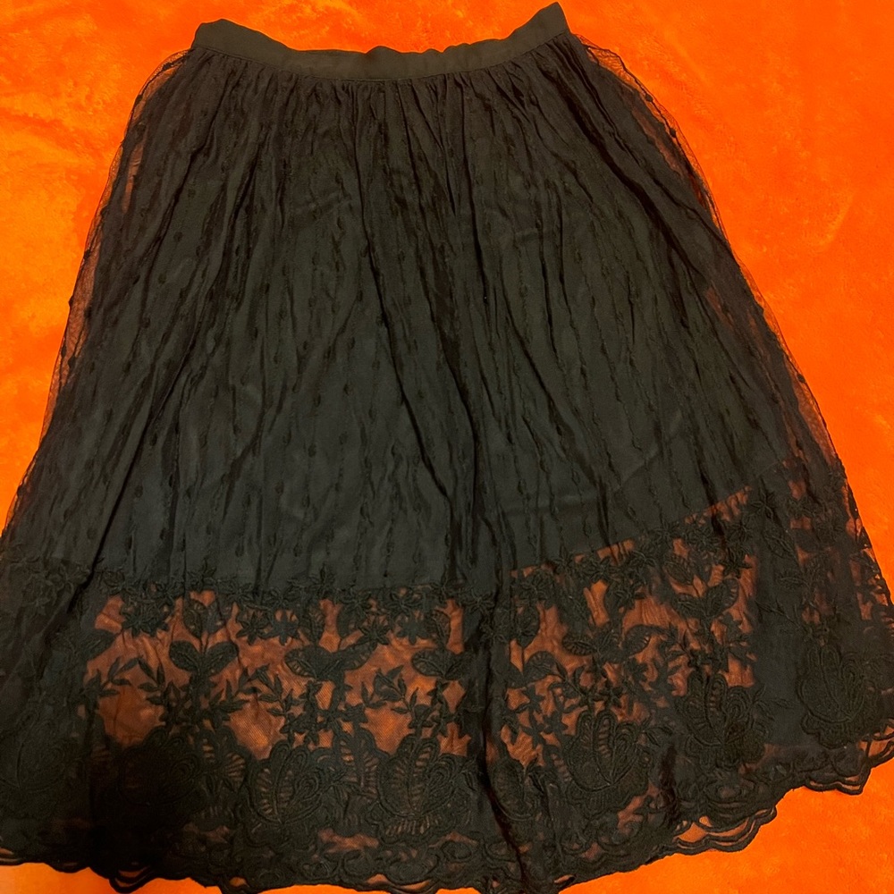 Black lace midi skirt